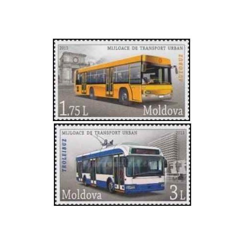 2 عدد تمبر حمل و نقل عمومی - اتوبوس - مولداوی 2013