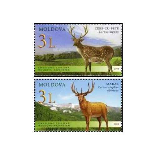 2 عدد تمبر گوزنها - تمبر مشترک با قزاقستان - مولداوی 2008