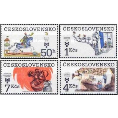 4 عدد تمبر نهمین نمایشگاه دوسالانه تصویرگری کتاب کودکان - چک اسلواکی 1983