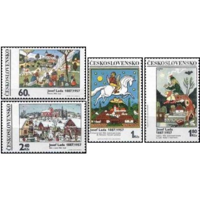 4 عدد  تمبر نقاشی های جوزف لادا - چک اسلواکی 1970