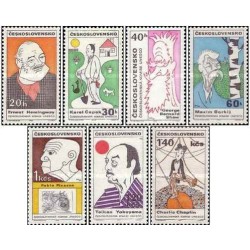 7 عدد  تمبر یونسکو - شخصیت های فرهنگی قرن بیستم در قالب کاریکاتور - چک اسلواکی 1968