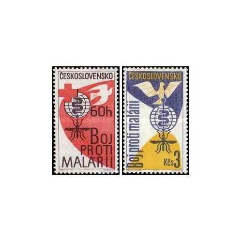 2 عدد  تمبر ریشه کنی مالاریا - چک اسلواکی 1962