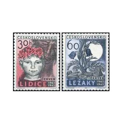2 عدد  تمبر بیستمین سالگرد نابودی لیدیسه و لزاکی - چک اسلواکی 1962