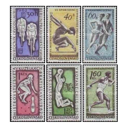 6 عدد  تمبر رویدادهای ورزشی 1962 - چک اسلواکی 1962