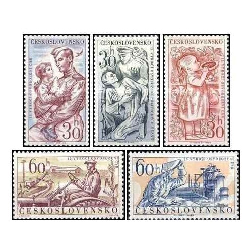 5 عدد تمبر پانزدهمین سالگرد آزادی - چک اسلواکی 1960 5 عدد تمبر پانزدهمین سالگرد آزادی - چک اسلواکی 1960