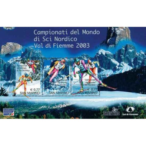 مینی شیت مسابقات جهانی اسکی نوردیک، Val di Fiemme - سان مارینو 2003 ارزش روی شیت 2.3 یورو مینی شیت مسابقات جهانی اسکی نوردیک، Val di Fiemme - سان مارینو 2003 ارزش روی شیت 2.3 یورو