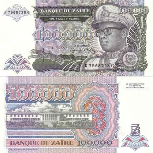 اسکناس 100.000 زایرس - زئیر 1992 تاریخ 04.01.1992