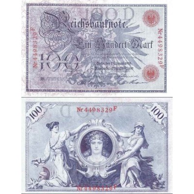 اسکناس 100 مارک - رایش آلمان 1908  مهر قرمز