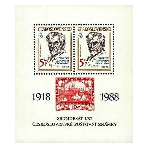 مینی شیت نمایشگاه بین المللی تمبر پراگا 88 - هفتادمین سالگرد اولین تمبر چکسلواکی - چک اسلواکی 1988 قیمت 6 دلار