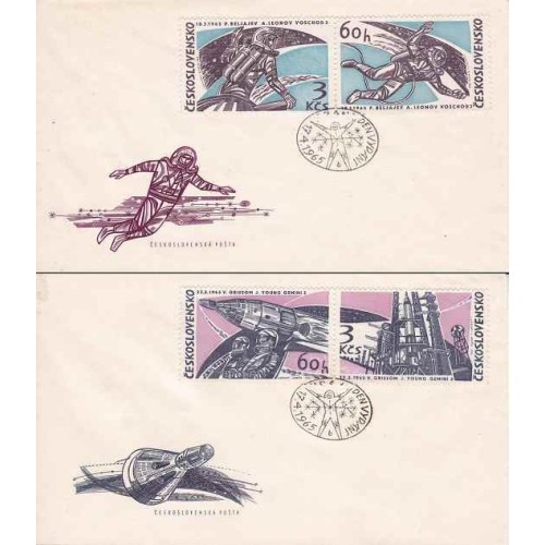 2 عدد پاکت مهر روز دستاوردهای فضایی - چک اسلواکی 1965