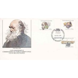 پاکت مهر روز صد و پنجاهمین سالگرد آغاز سفر چارلز داروین - جزایر کوکوس 1981