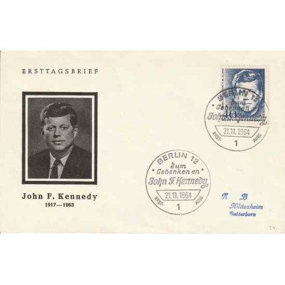 پاکت مهر روز اولین سالگرد مرگ، رثای جان اف کندی - برلین آلمان 1964