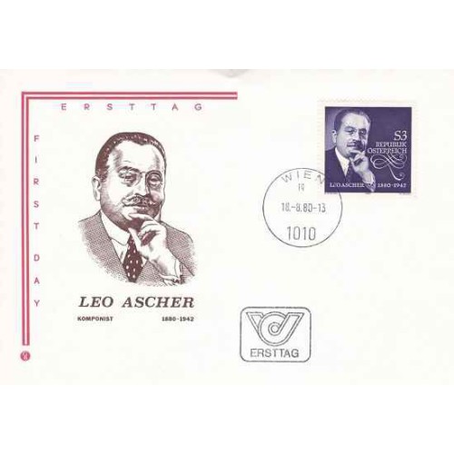 پاکت مهر روز لئو آشر - آهنگساز اپرا - اتریش 1980 پاکت مهر روز لئو آشر - آهنگساز اپرا - اتریش 1980