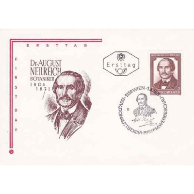 پاکت مهر روز صدمین سالگرد مرگ دکتر آگوست نیلریچ - وکیل و گیاه شناس  - اتریش 1971