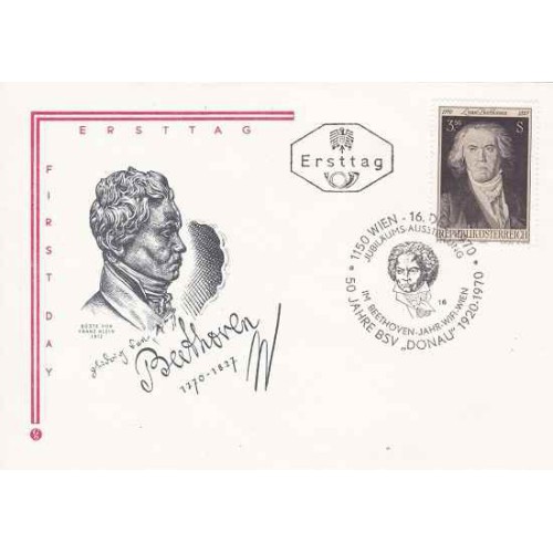 پاکت مهر روز 200مین سالگرد تولد لودویگ فان بتهوون - آهنگساز - اتریش 1970 پاکت مهر روز 200مین سالگرد تولد لودویگ فان بتهوون - آهنگساز - اتریش 1970