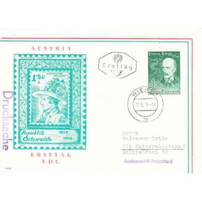 پاکت مهر روز صدمین سالگرد مرگ آرشیدوک یوهان -نایب السلطنه آلمان - اتریش - اتریش 1959