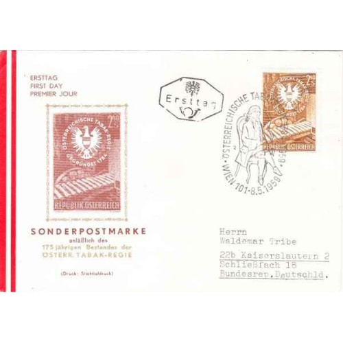 پاکت مهر روز175 امین سالگرد مدیر دخانیات اتریش - اتریش 1959 پاکت مهر روز175 امین سالگرد مدیر دخانیات اتریش - اتریش 1959