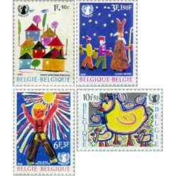 4 عدد تمبر مراقبت از کودک - نقاشی کودکان-  بلژیک 1969