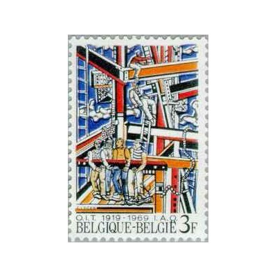 1 عدد تمبر پنجاهمین سالگرد سازمان بین المللی کار - ILO -  بلژیک 1969