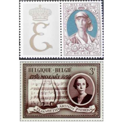 2 عدد تمبر به یاد ملکه الیزابت - بلژیک 1966 تمبر مینی شیت