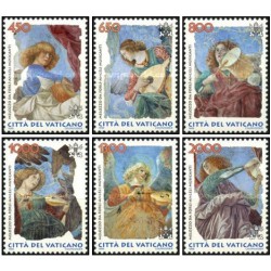 6 عدد تمبر نقاشی های دیواری فرشتگان اثر ملوزو دافورلی - واتیکان 1998 قیمت 6.5 دلار