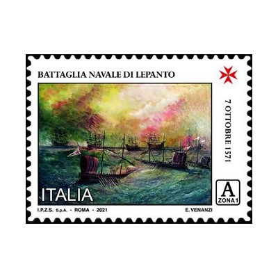 1 عدد تمبر 450 امین سالگرد نبرد لپانتو - خودچسب - ایتالیا 2021 ارزش روی تمبر 3.5 یورو
