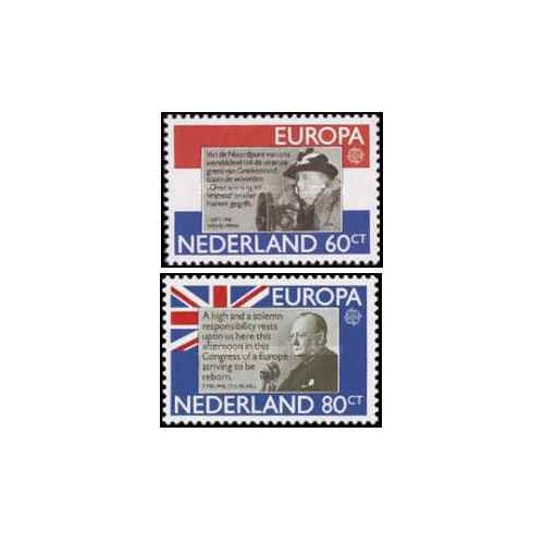 2 عدد  تمبر مشترک اروپا - Europa Cept - افراد مشهور- ملکه ولمینا و چرچیل - هلند 1980