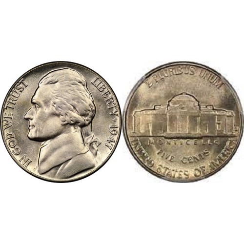 سکه 5 سنت - نیکل مس - آمریکا 1947 غیر بانکی
