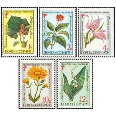 5 عدد تمبر گیاهان دارویی- شوروی 1973