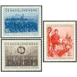 3 عدد  تمبر پنجمین سالگرد حکومت کمونیستی - استالین - چک اسلواکی 1953