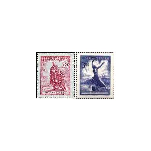 2 عدد  تمبر نمایشگاه ملی فیلاتلیس، براتیسلاوا - چک اسلواکی 1952 قیمت 58 دلار - با شارنیه
