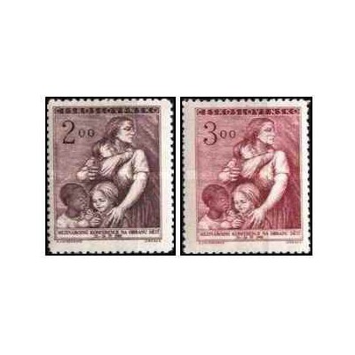 2 عدد  تمبر رفاه کودک - چک اسلواکی 1952