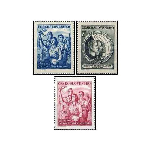 3 عدد  تمبر هفته بین المللی جوانان - چک اسلواکی 1952