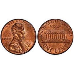 سکه 1 سنت - برنجی - D   - آمریکا 1998غیر بانکی