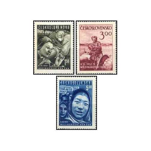 3 عدد  تمبر روز جهانی زن - چک اسلواکی 1951