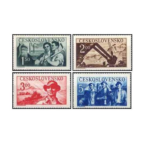 4 عدد  تمبر پنجمین سالگرد جمهوری - چک اسلواکی 1950 قیمت 5.8 دلار - کیفیت MN