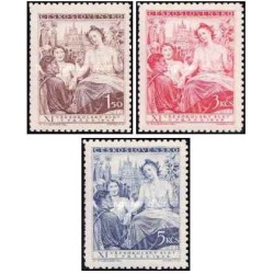 3 عدد  تمبر یازدهمین کنگره سوکول - تابلو - چک اسلواکی 1948