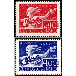 2 عدد تمبر سی امین سالگرد انقلاب اکتبر روسیه - چک اسلواکی 1947