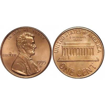 سکه 1 سنت - برنجی - D  - آمریکا 1995غیر بانکی
