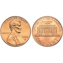 سکه 1 سنت - برنجی - D  - آمریکا 1992غیر بانکی
