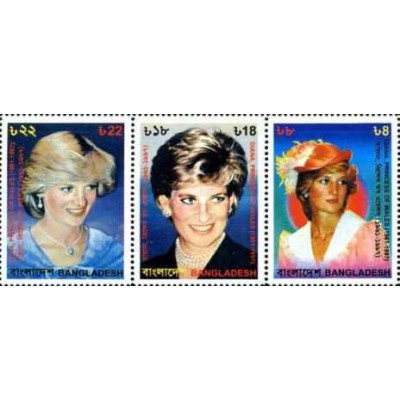3 عدد تمبر مراسم بزرگداشت دیانا، شاهزاده خانم ولز - بنگلادش 1998 قیمت 5 دلار