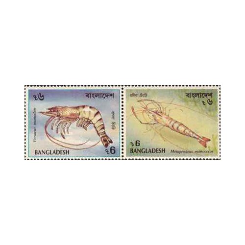 2 عدد تمبر میگوها - بنگلادش 1991