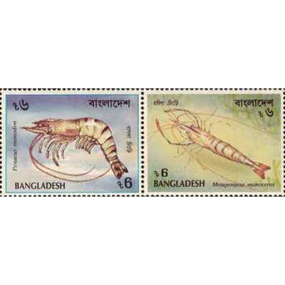 2 عدد تمبر میگوها - بنگلادش 1991