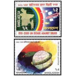 2 عدد تمبر دهه مبارزه با مواد مخدر سازمان ملل متحد - بنگلادش 1991