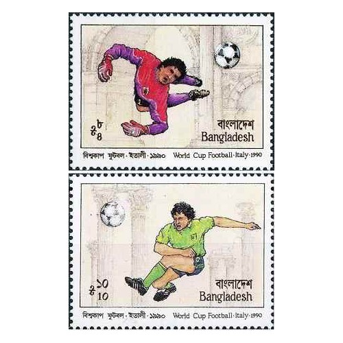 2 عدد تمبر جام جهانی فوتبال - ایتالیا - بنگلادش 1990