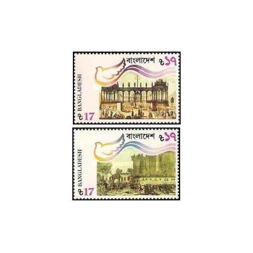 2 عدد تمبر دویستمین سالگرد انقلاب فرانسه - B - بنگلادش 1989