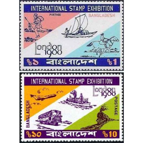 2 عدد تمبر حمل و نقل - نمایشگاه بین المللی تمبر "لندن 1980" - لندن، انگلستان - بنگلادش 1980 2 عدد تمبر حمل و نقل - نمایشگاه بین المللی تمبر "لندن 1980" - لندن، انگلستان - بنگلادش 1980