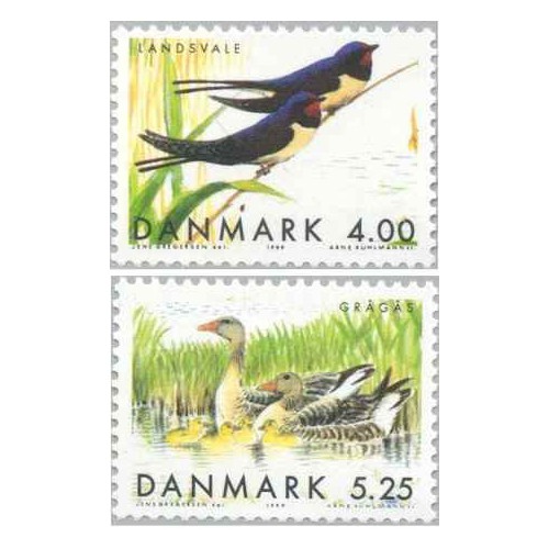 2 عدد  تمبر پرندگان مهاجر دانمارکی - 1-  دانمارک 1999