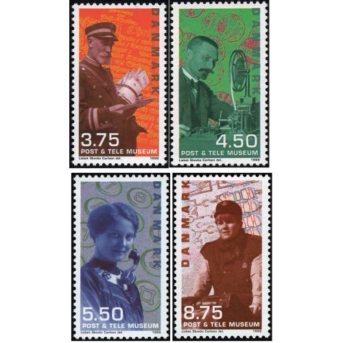 4 عدد  تمبر  بازگشایی موزه پست و تلگراف -  دانمارک 1998