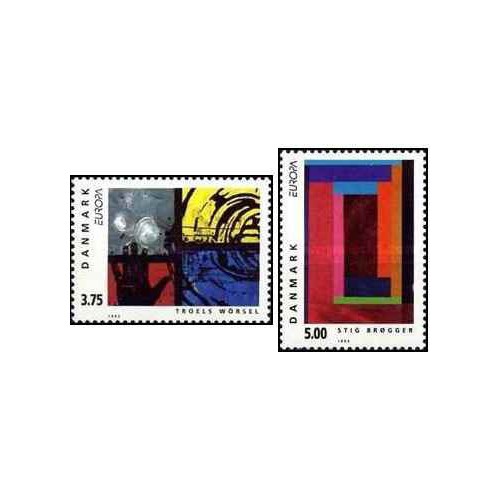2 عدد تمبر مشترک اروپا - Europa Cept - هنر معاصر-  دانمارک 1993 